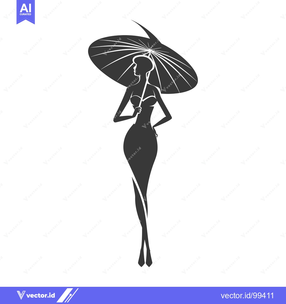 Premium Vector of Silhouette of a Woman Holding an Umbrella
