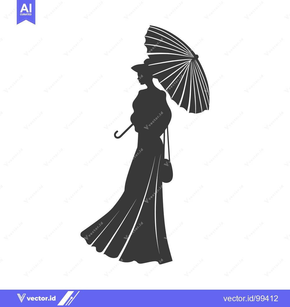 Premium Vector of Silhouette of a Woman Holding an Umbrella