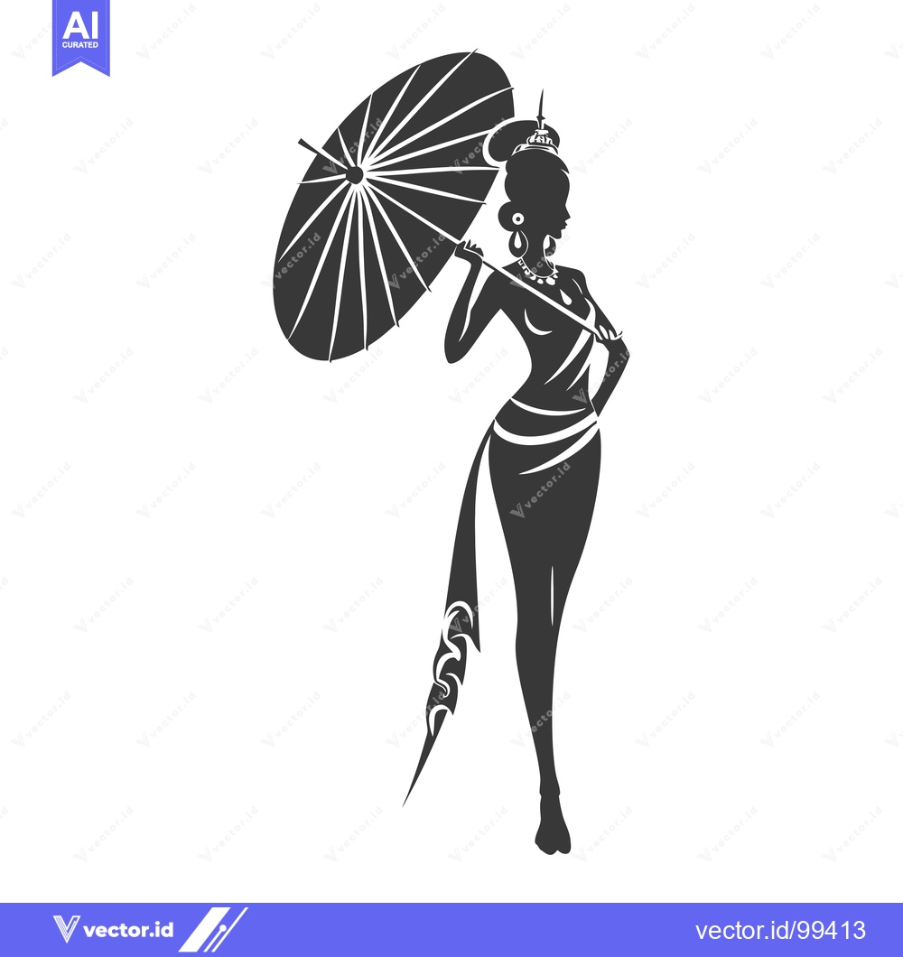 Premium Vector of Silhouette of a Woman Holding a Parasol
