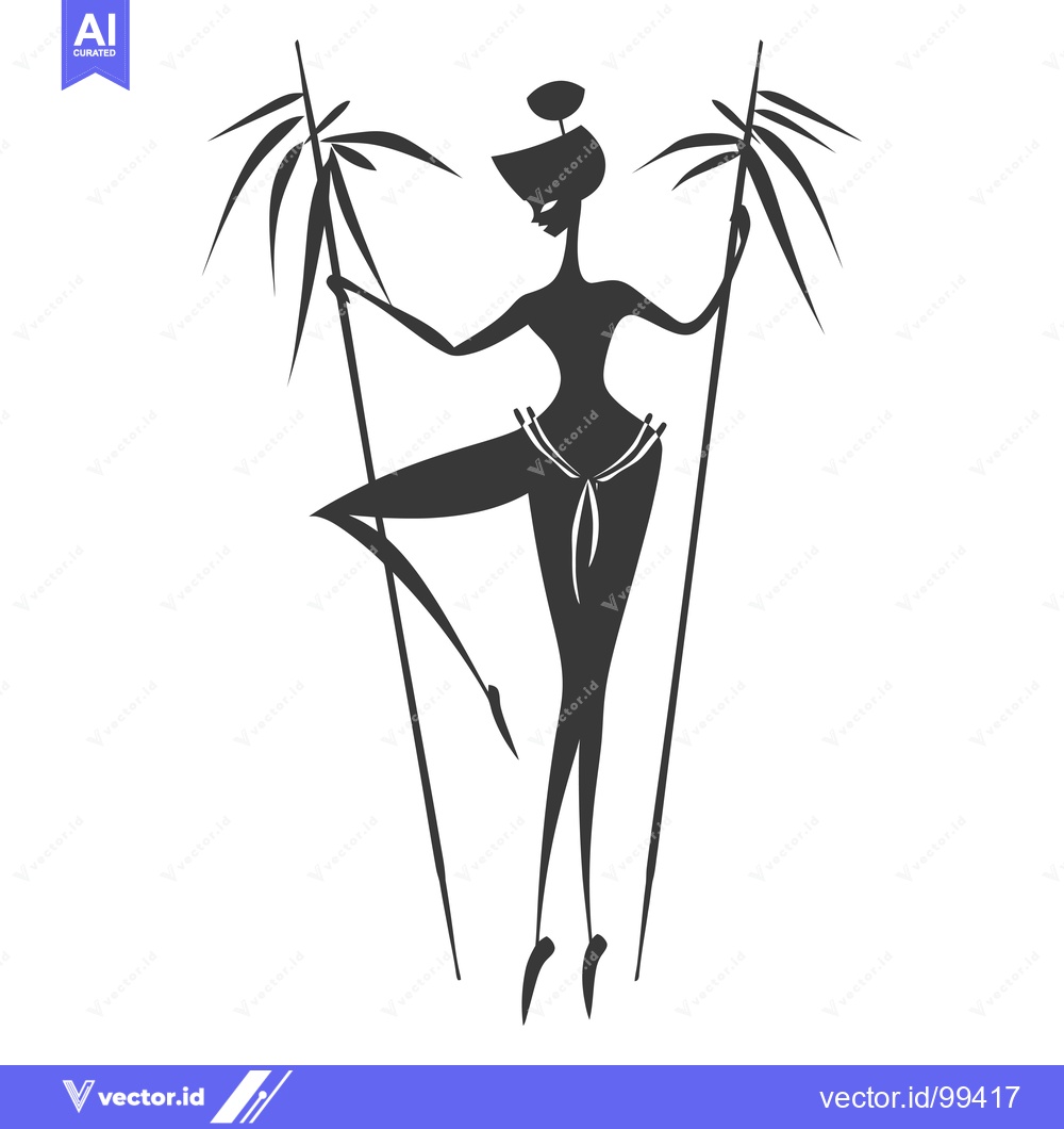 Premium Vector of Silhouette of a woman holding two bamboo stalks