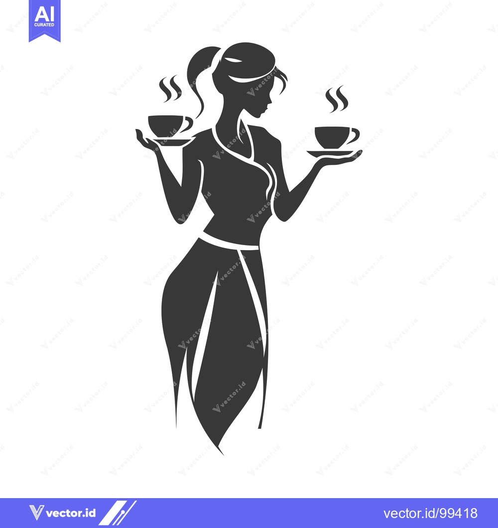 Premium Vector dari Silhouette of a Woman Holding Two Cups of Coffee