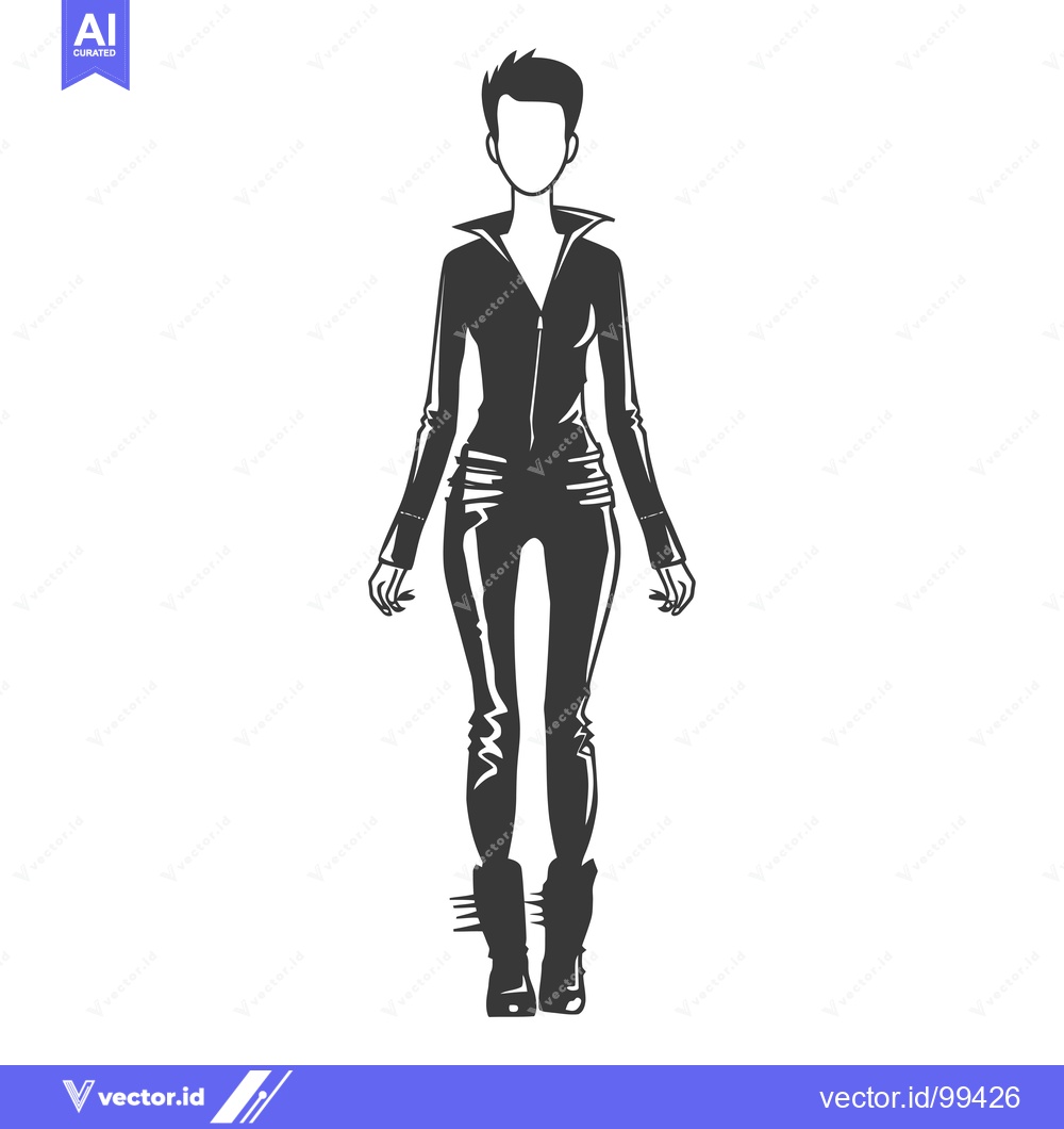 Premium Vector dari Silhouette of a Woman in a Black Leather Outfit with Spiky Boots