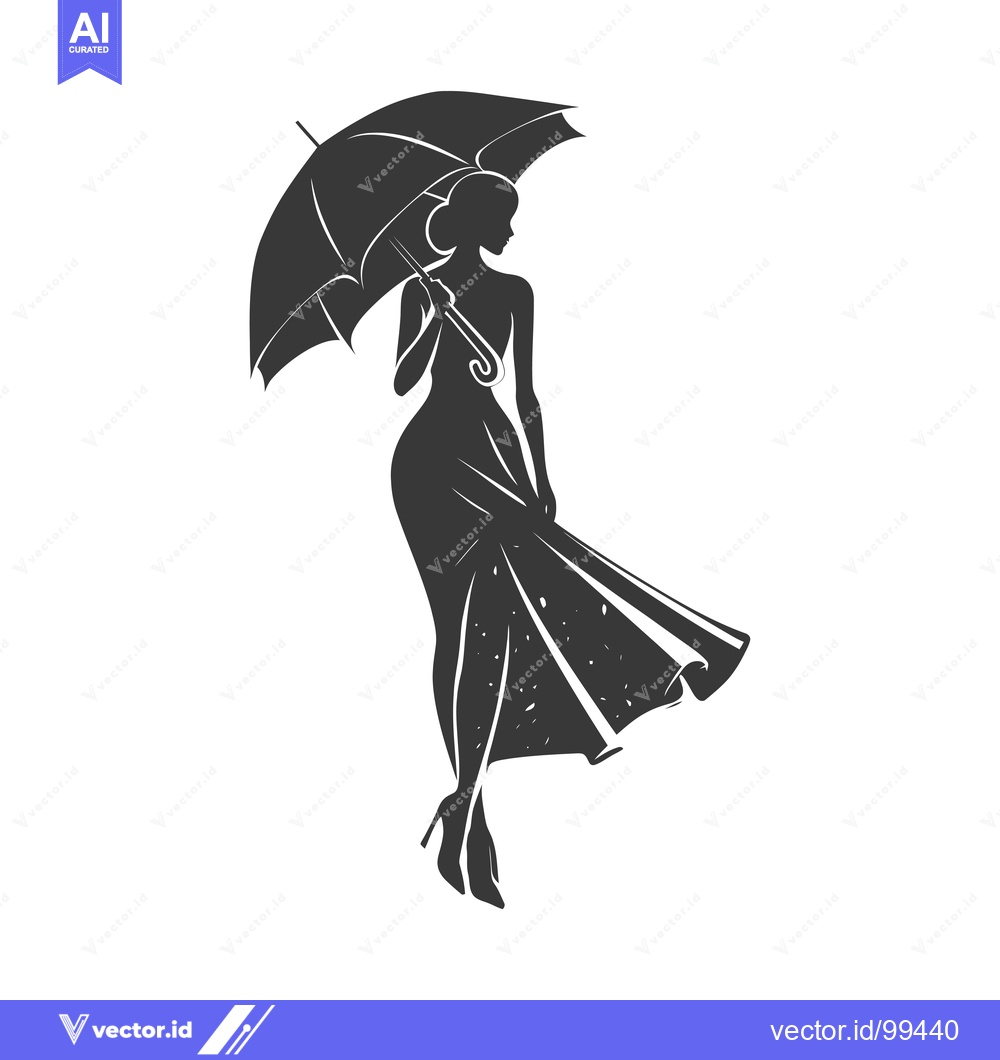 Premium Vector of Silhouette of a Woman in a Dress Holding an Umbrella