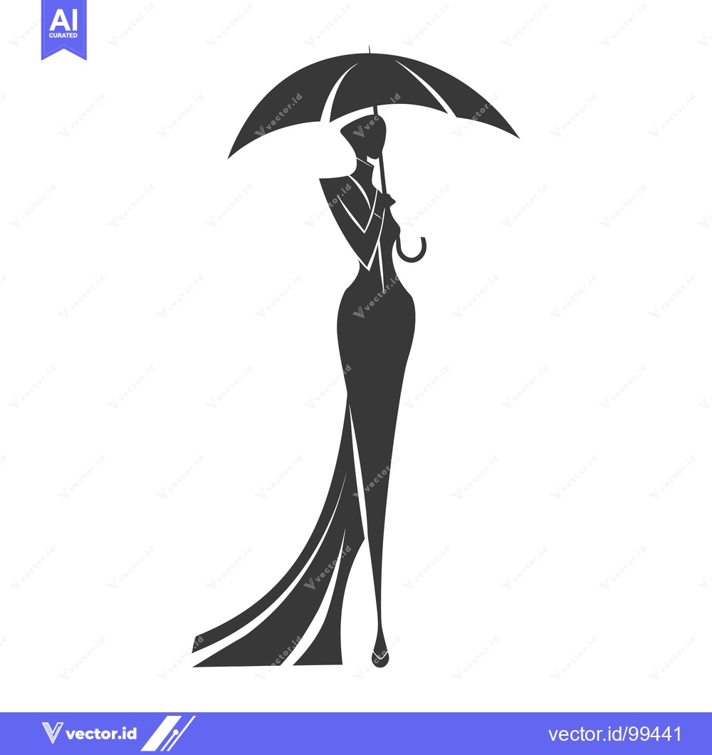 Premium Vector of Silhouette of a Woman in a Dress Holding an Umbrella