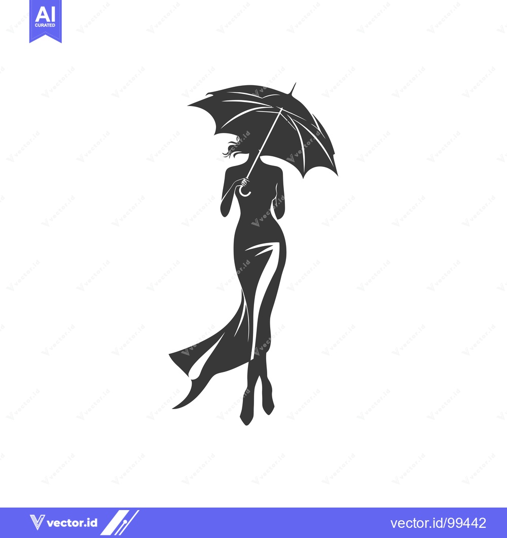 Premium Vector of Silhouette of a Woman in a Dress Holding an Umbrella