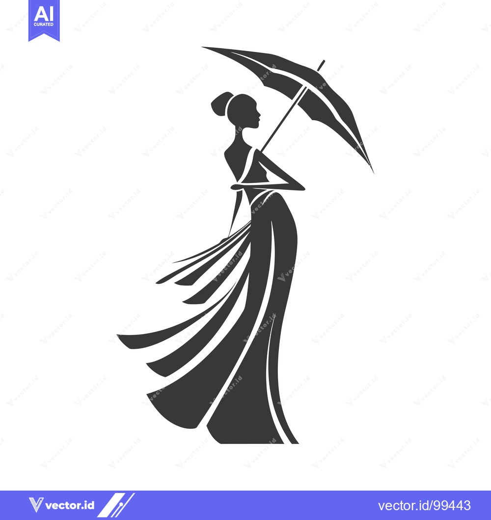 Premium Vector dari Silhouette of a Woman in a Dress Holding an Umbrella