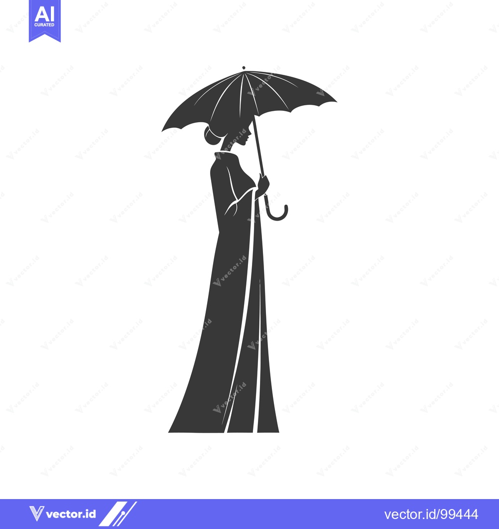 Premium Vector dari Silhouette of a Woman in a Dress Holding an Umbrella