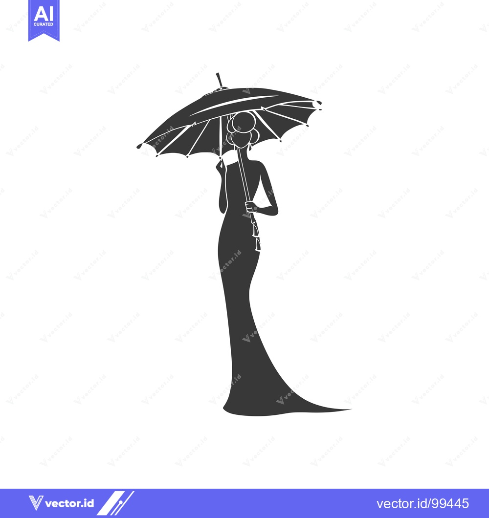 Premium Vector of Silhouette of a Woman in a Dress Holding an Umbrella