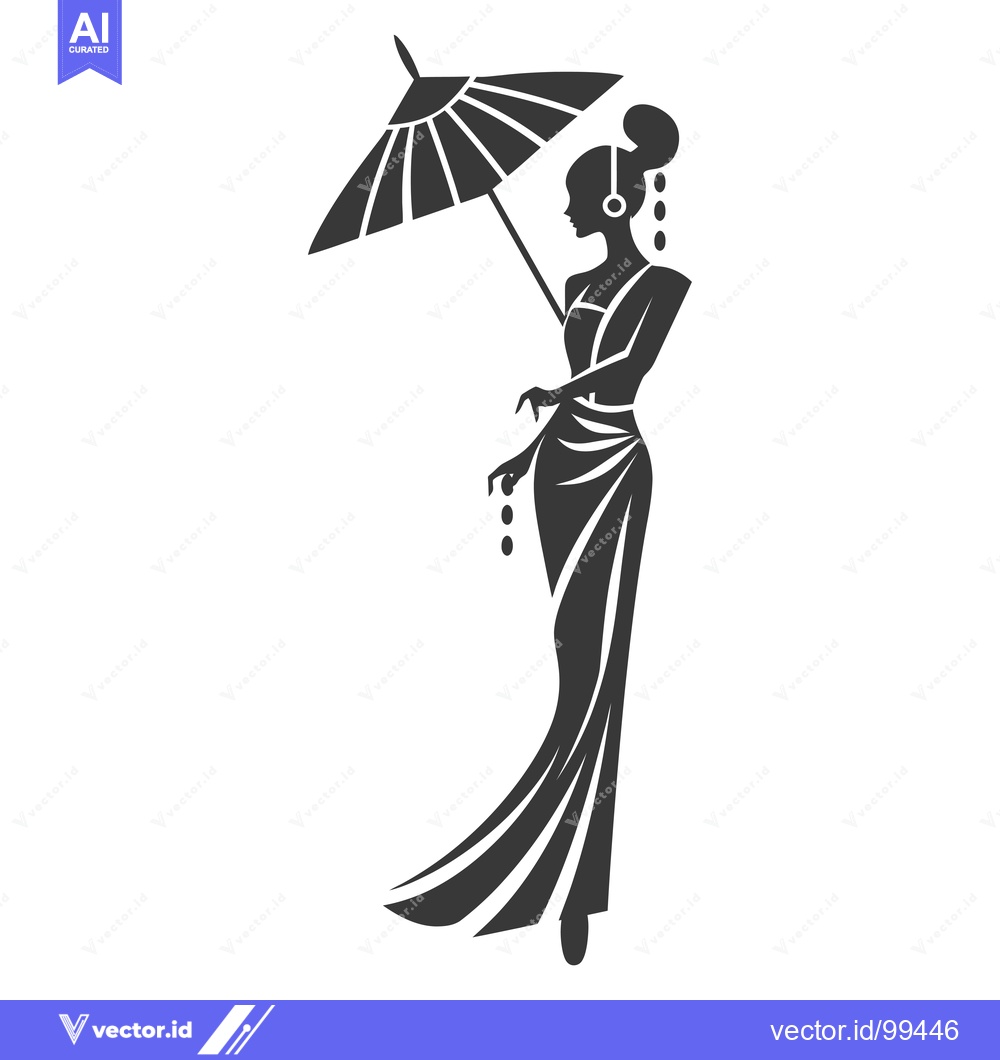 Premium Vector of Silhouette of a Woman in a Dress Holding an Umbrella
