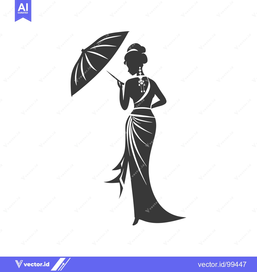 Premium Vector of Silhouette of a Woman in a Dress Holding an Umbrella