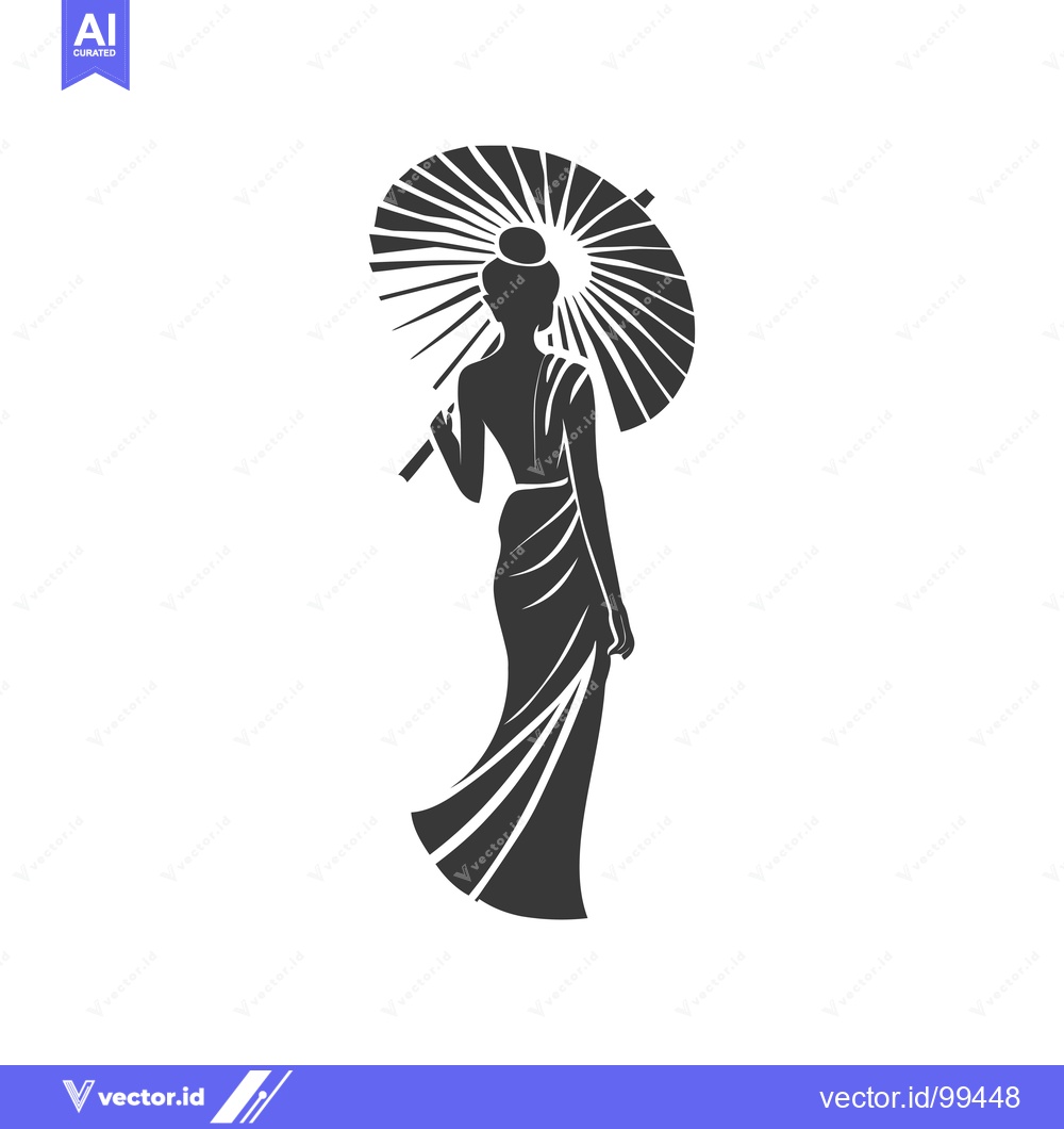Premium Vector of Silhouette of a Woman in a Dress Holding an Umbrella