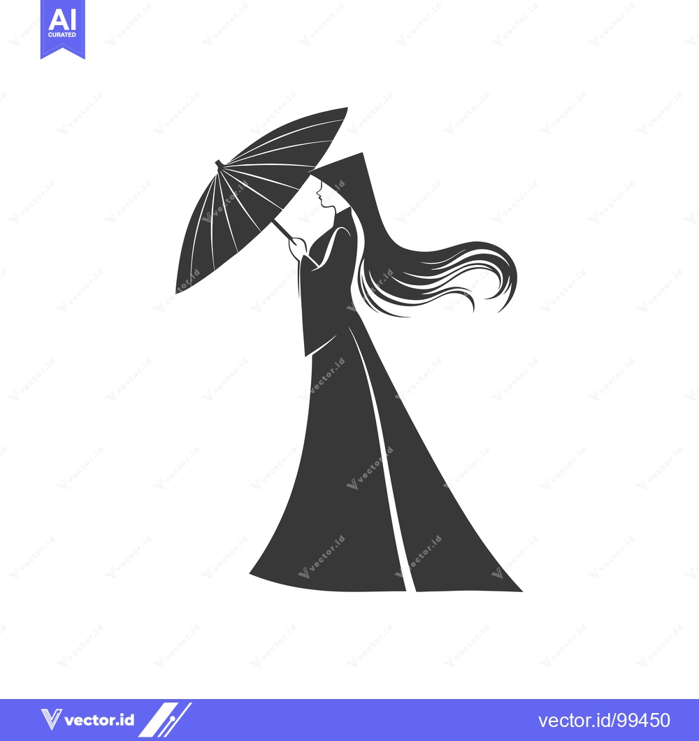 Premium Vector of Silhouette of a Woman in a Dress Holding an Umbrella