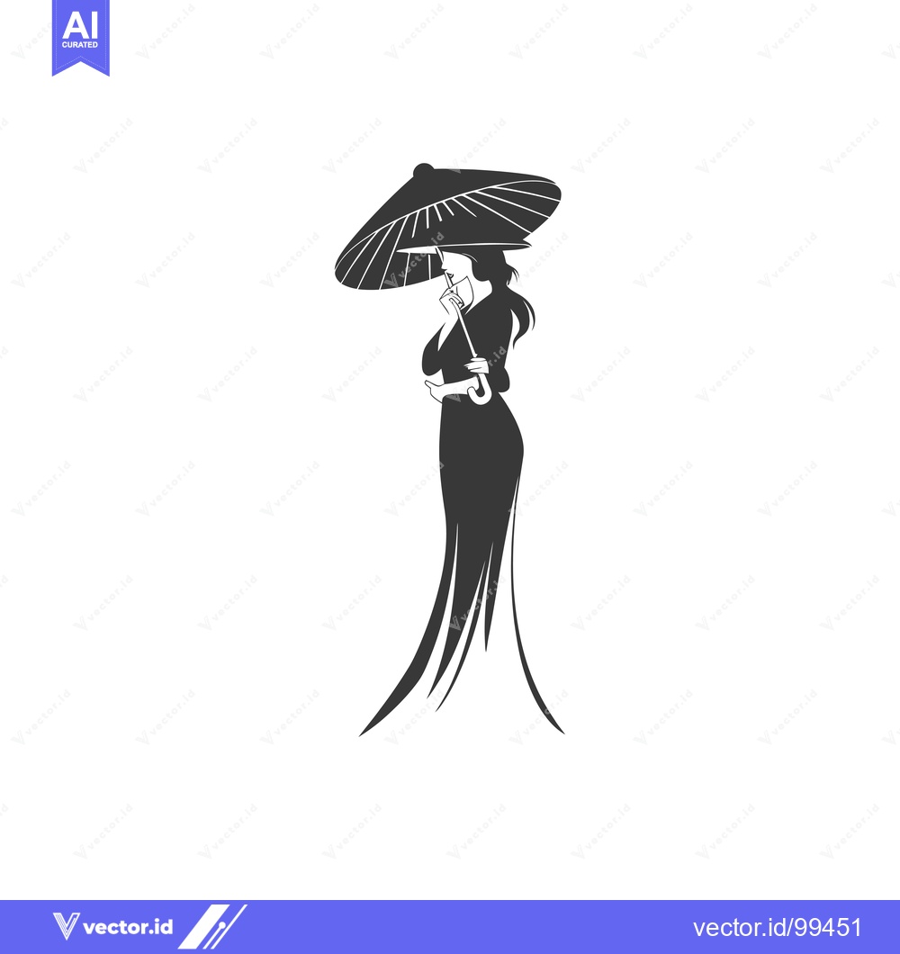 Premium Vector dari Silhouette of a Woman in a Dress Holding an Umbrella