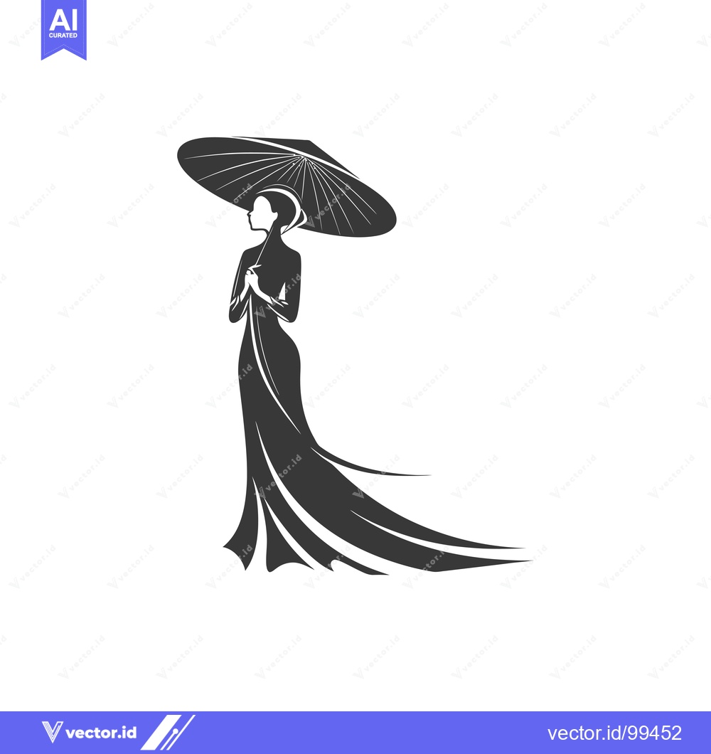 Premium Vector dari Silhouette of a Woman in a Dress Holding an Umbrella