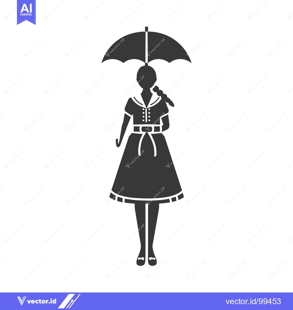 Premium Vector of Silhouette of a Woman in a Dress Holding an Umbrella
