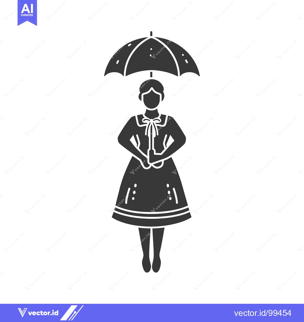 Premium Vector dari Silhouette of a Woman in a Dress Holding an Umbrella