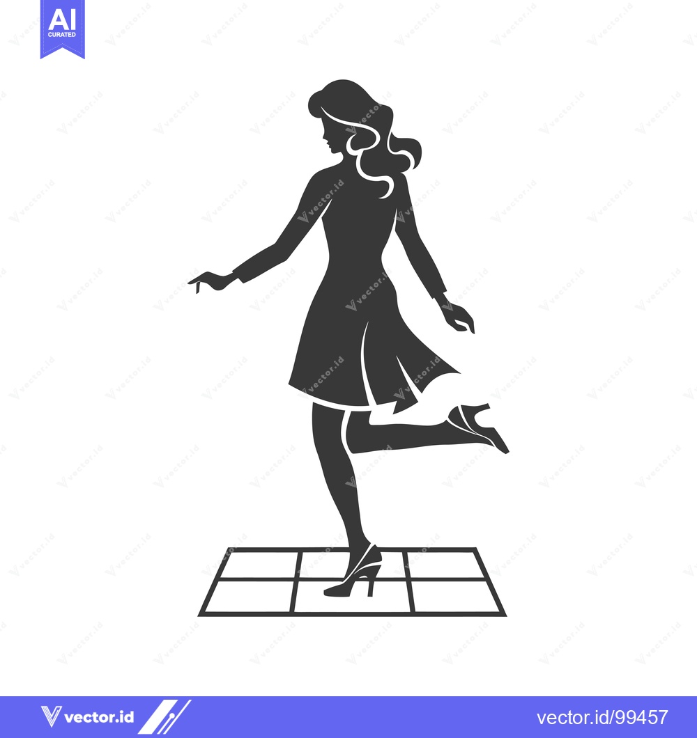 Premium Vector of Silhouette of a woman in a dress walking on a tiled floor