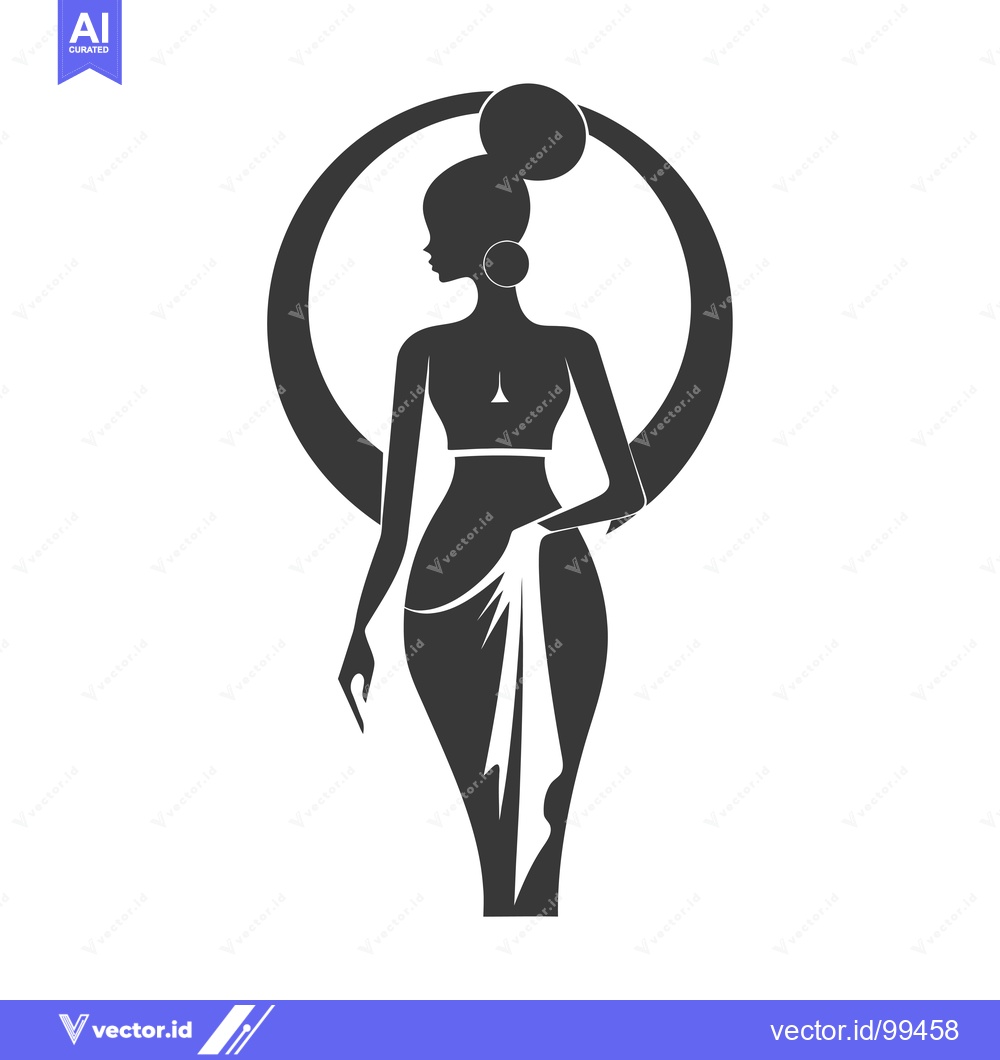 Premium Vector of Silhouette of a woman in a dress with a circle behind her
