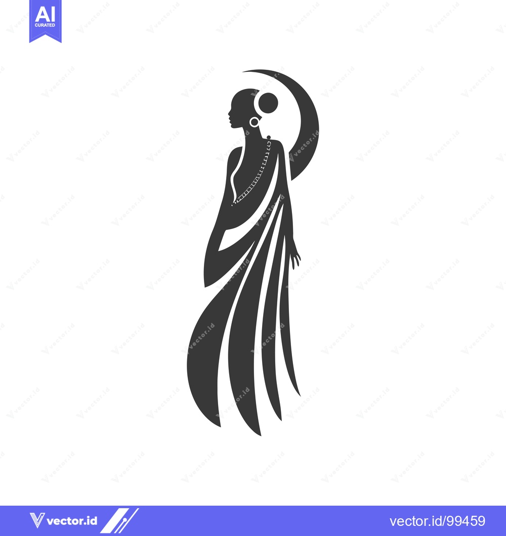 Premium Vector dari Silhouette of a Woman in a Dress with a Crescent Moon