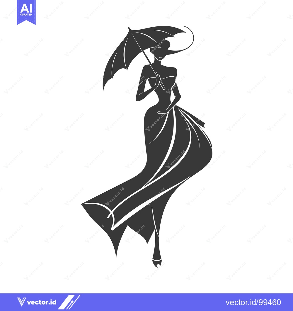 Premium Vector dari Silhouette of a Woman in a Dress with an Umbrella