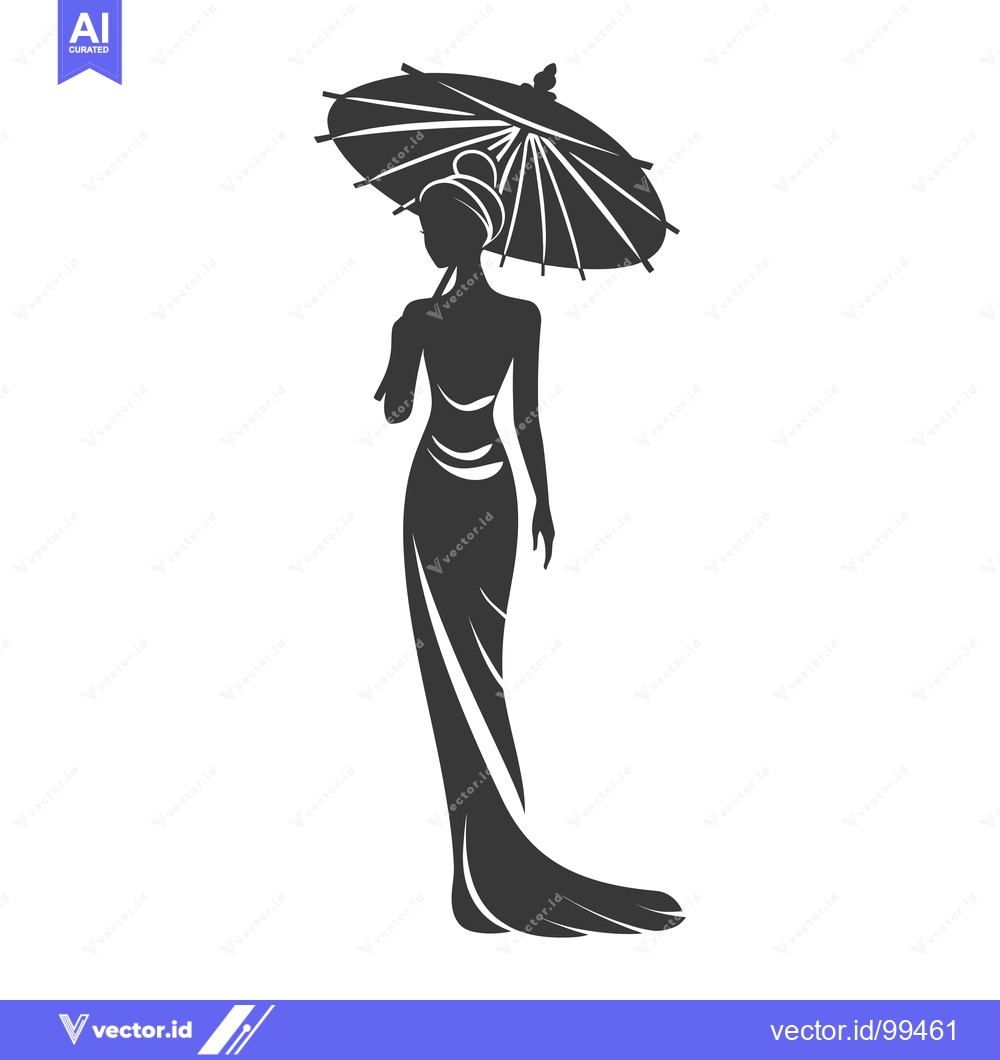Premium Vector dari Silhouette of a Woman in a Dress with an Umbrella