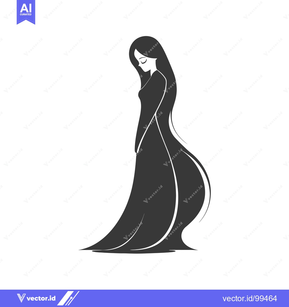 Premium Vector dari Silhouette of a Woman in a Dress with Long Flowing Hair