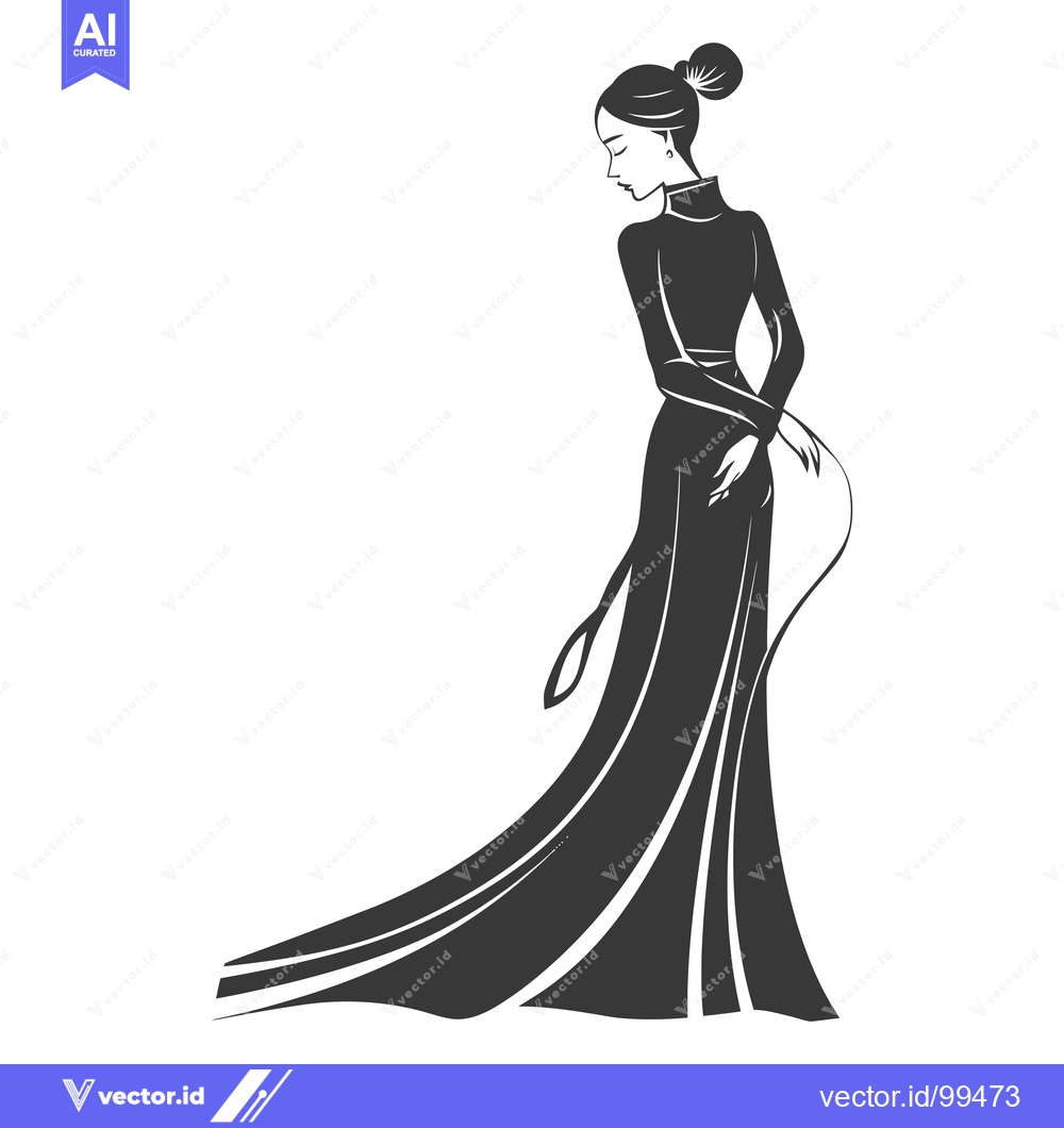 Premium Vector of Silhouette of a Woman in a Flowing Dress