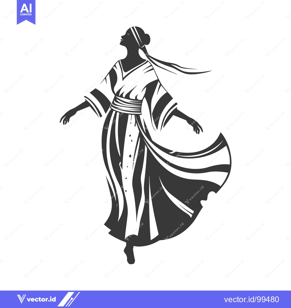 Premium Vector of Silhouette of a Woman in a Flowing Dress with a Headband