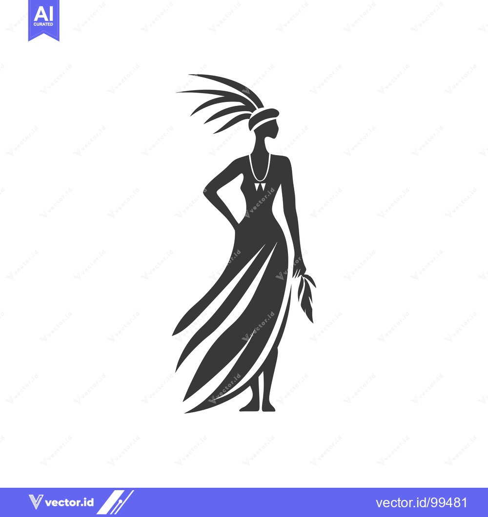 Premium Vector dari Silhouette of a Woman in a Flowing Dress with a Headdress