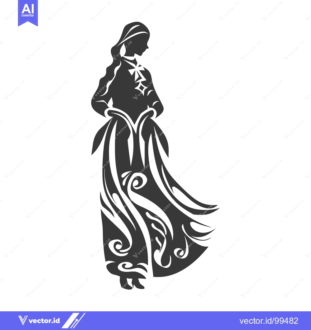 Premium Vector of Silhouette of a Woman in a Flowing Dress with Ornate Details
