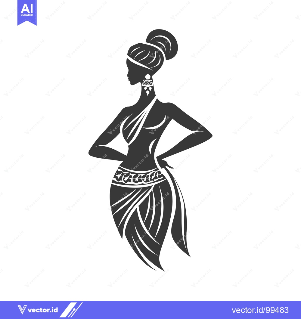 Premium Vector of Silhouette of a Woman in a Flowing Dress with Ornate Jewelry