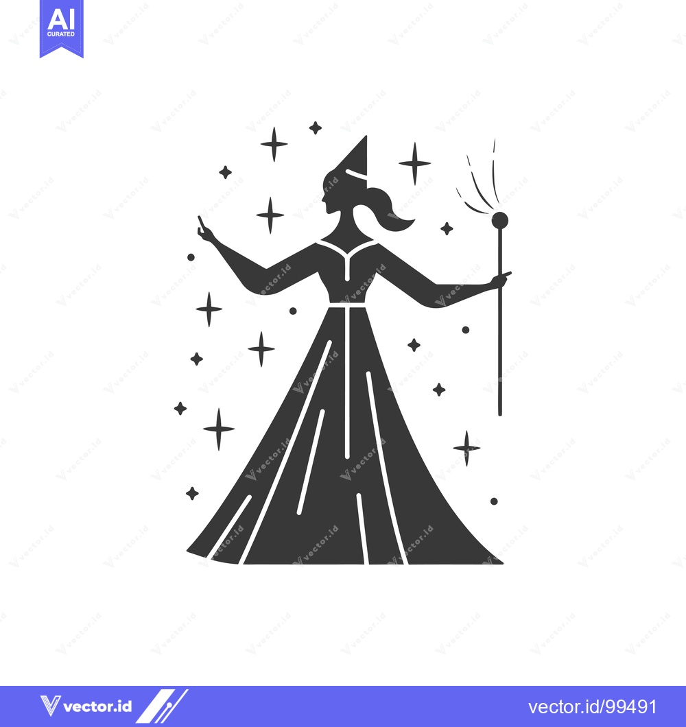 Premium Vector of Silhouette of a woman in a gown with stars and a staff