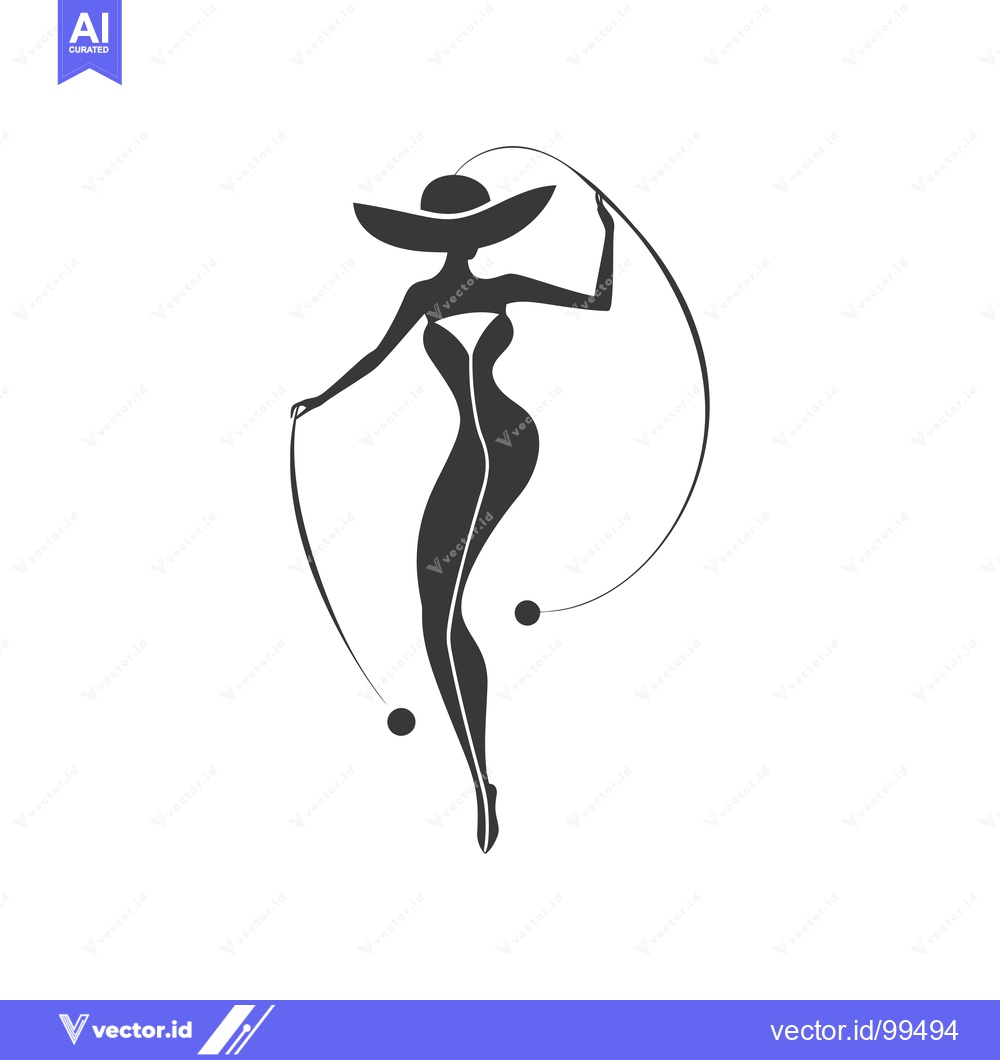 Premium Vector dari Silhouette of a woman in a hat holding two ropes with balls on the end