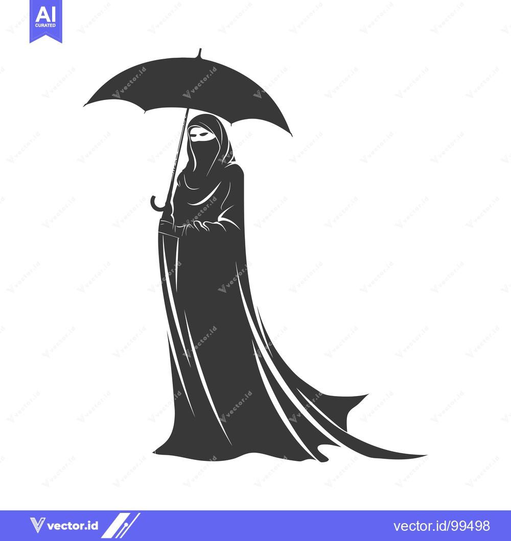 Premium Vector dari Silhouette of a Woman in a Hijab Holding an Umbrella