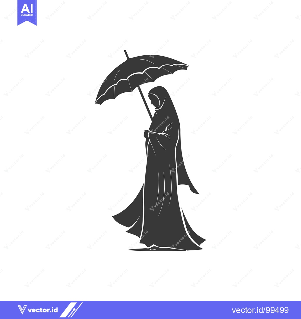 Premium Vector dari Silhouette of a Woman in a Hijab Holding an Umbrella