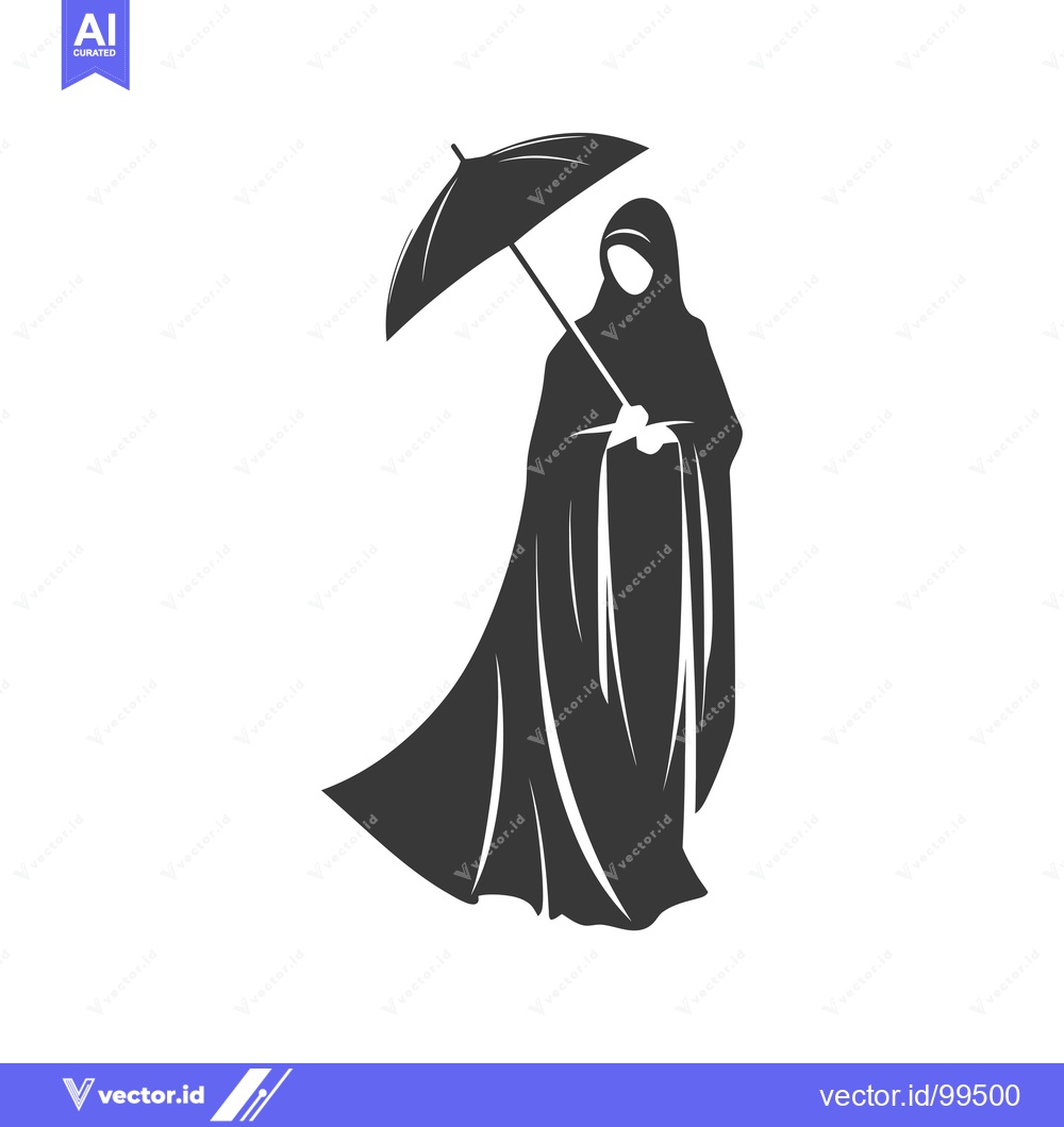 Premium Vector dari Silhouette of a Woman in a Hijab Holding an Umbrella