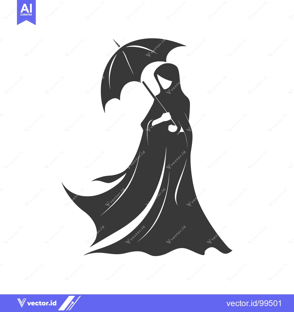 Premium Vector dari Silhouette of a Woman in a Hijab Holding an Umbrella