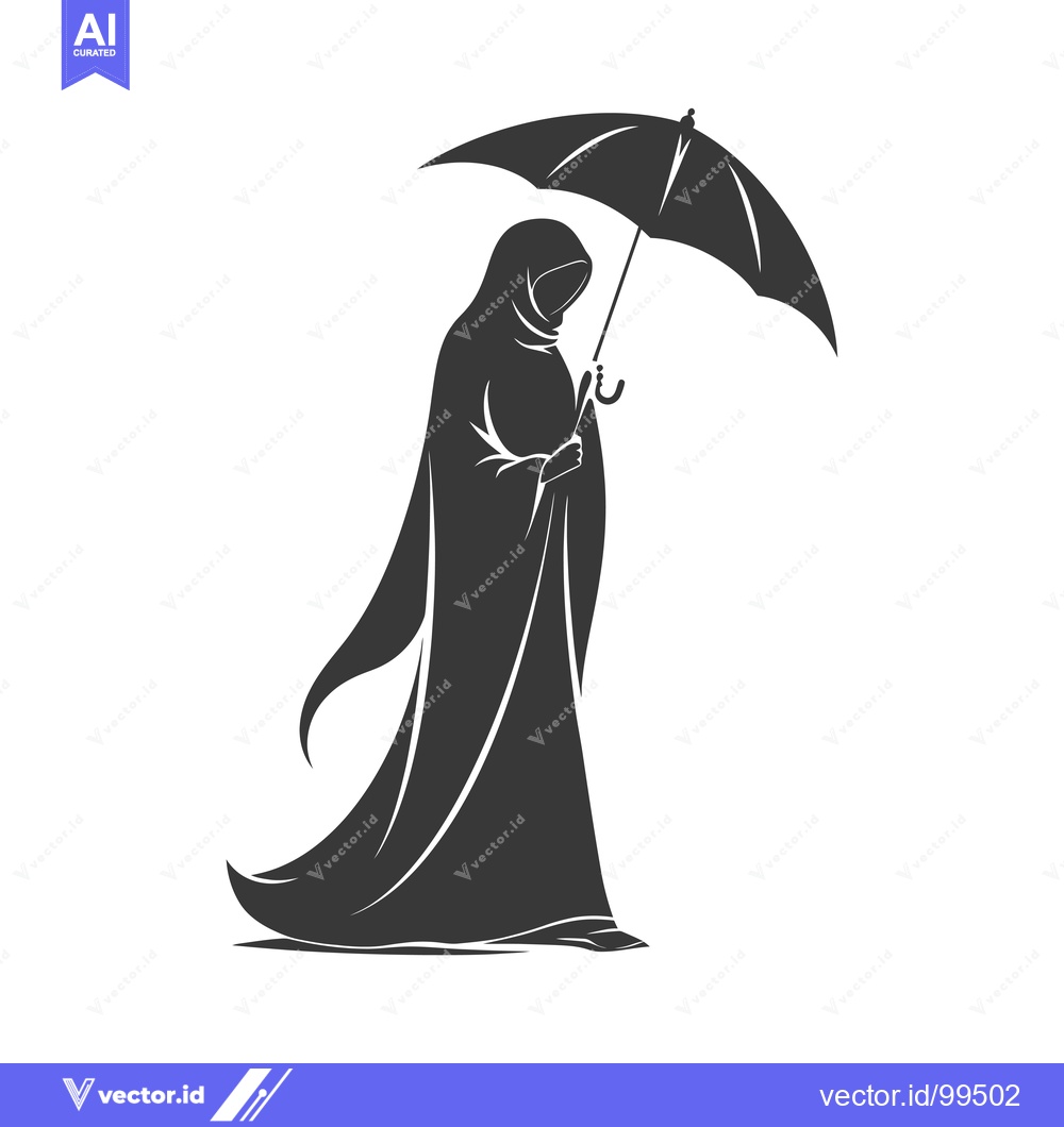 Premium Vector of Silhouette of a Woman in a Hijab Holding an Umbrella