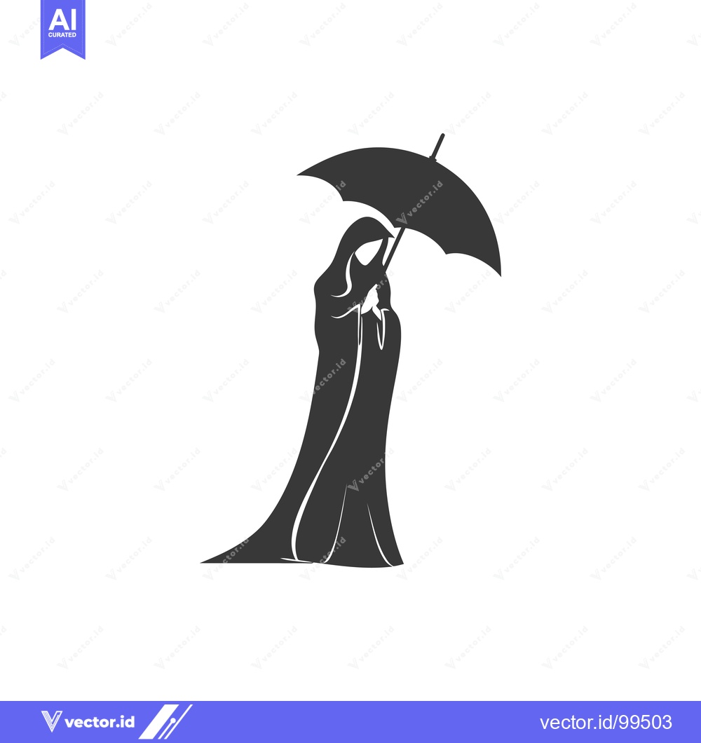 Premium Vector dari Silhouette of a Woman in a Hijab Holding an Umbrella