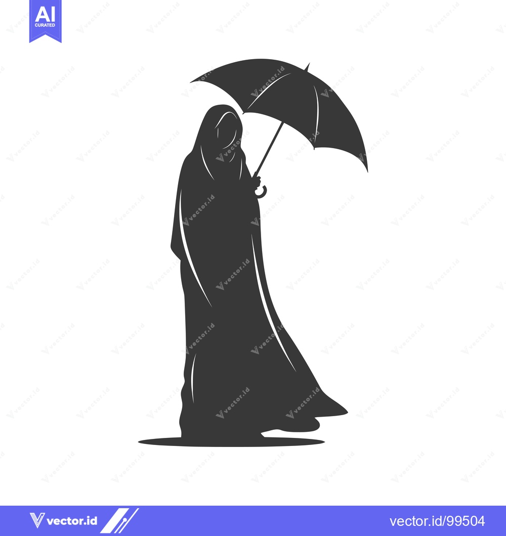 Premium Vector dari Silhouette of a Woman in a Hijab Holding an Umbrella