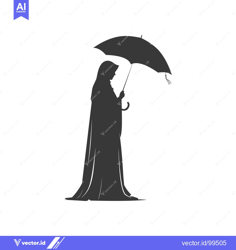 Premium Vector of Silhouette of a Woman in a Hijab Holding an Umbrella