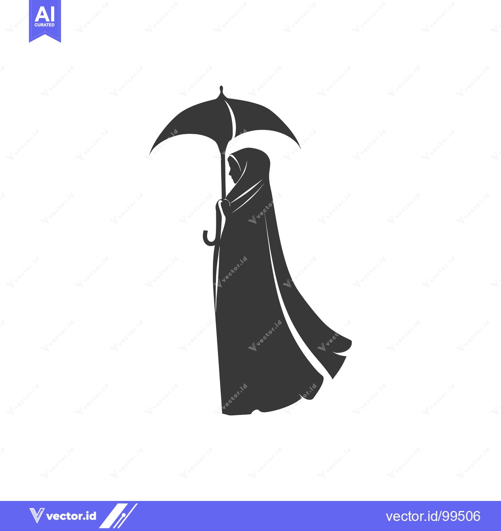 Premium Vector dari Silhouette of a woman in a hijab holding an umbrella
