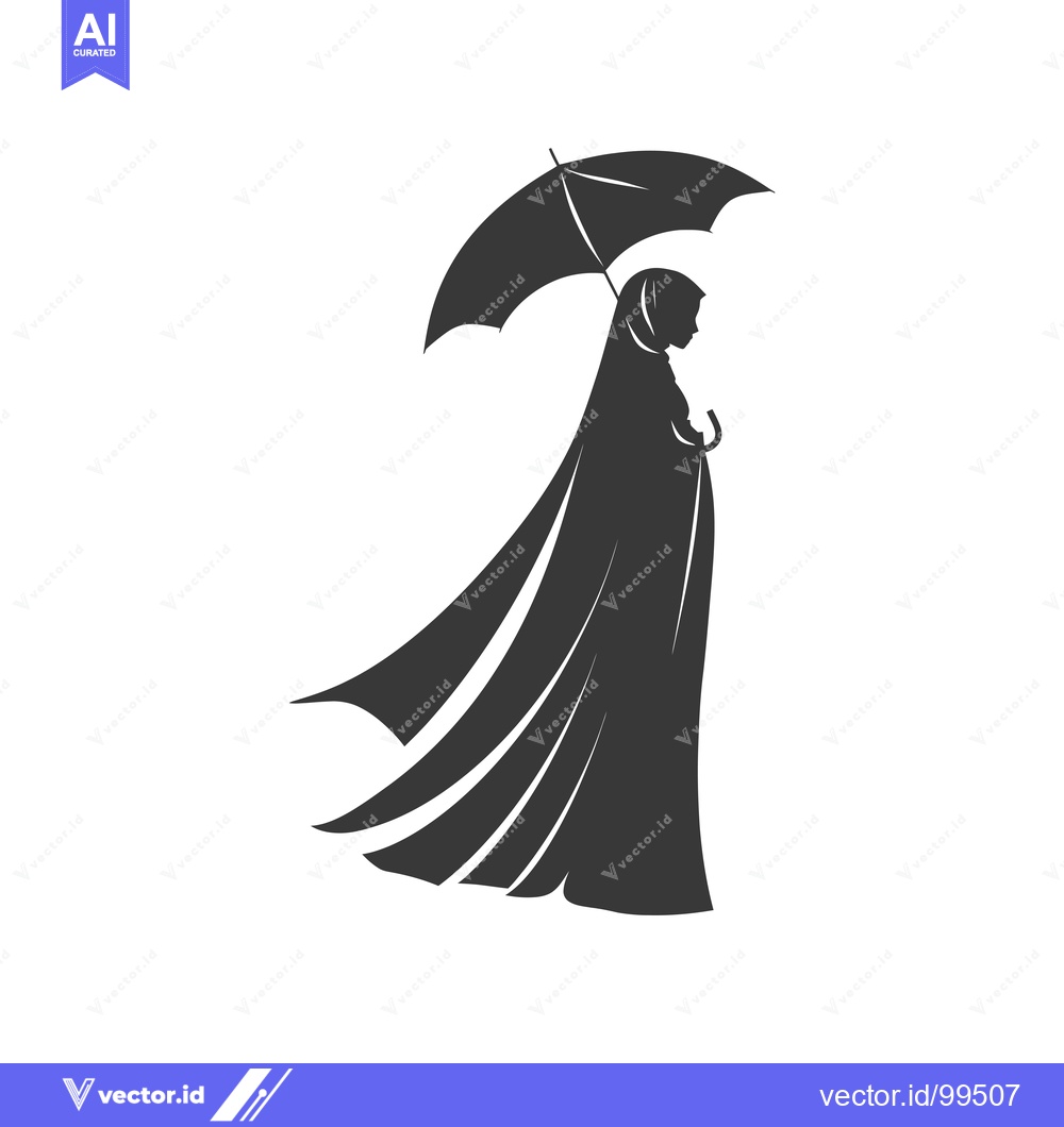 Premium Vector of Silhouette of a Woman in a Hijab Holding an Umbrella