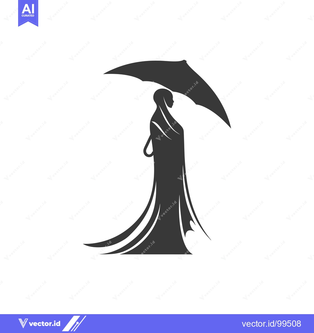Premium Vector of Silhouette of a Woman in a Hijab Holding an Umbrella