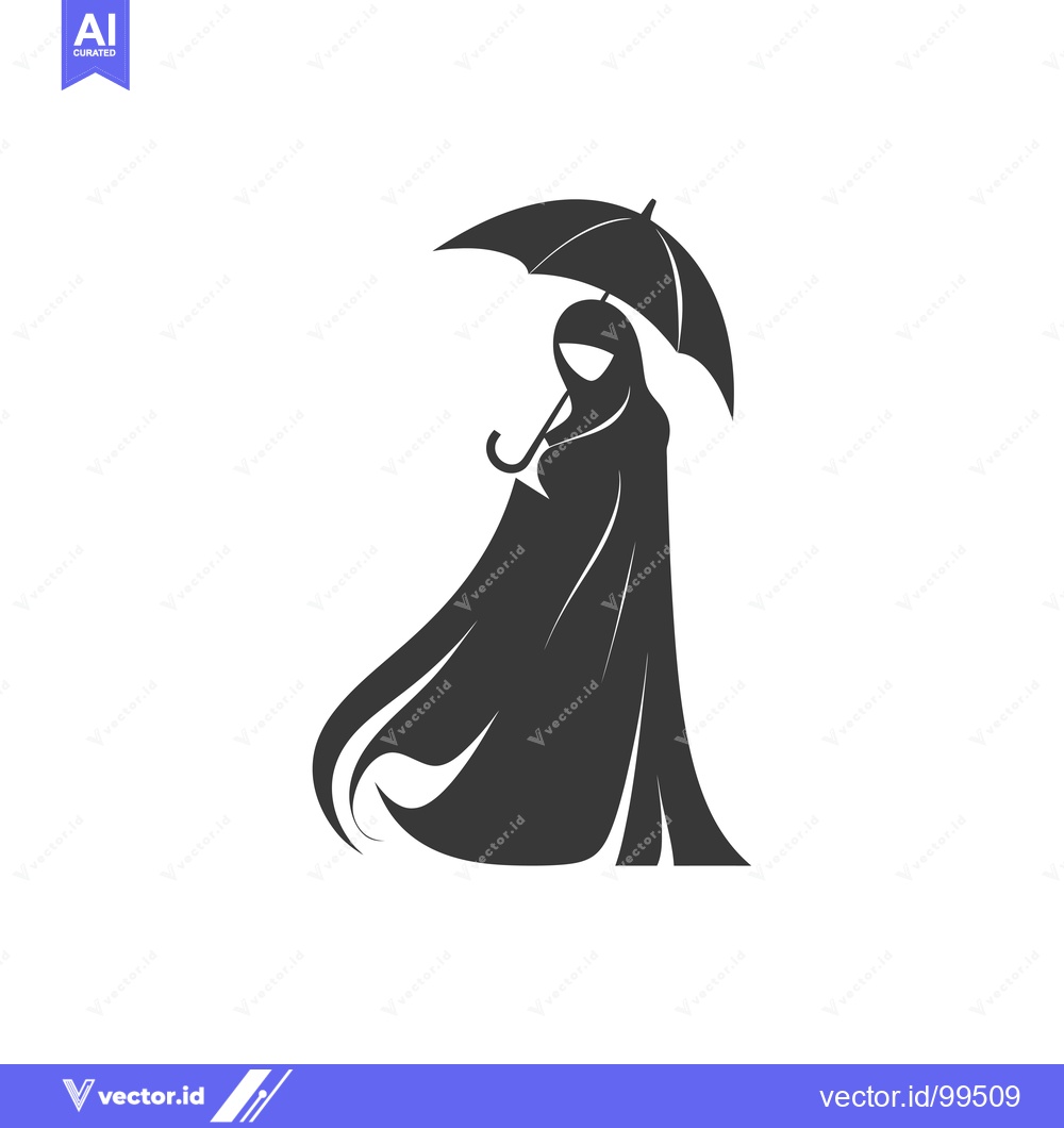 Premium Vector of Silhouette of a Woman in a Hijab Holding an Umbrella