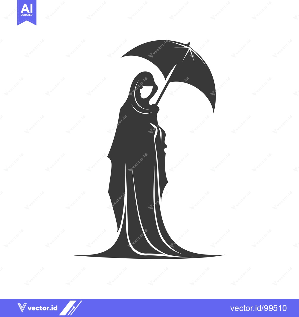 Premium Vector dari Silhouette of a Woman in a Hijab Holding an Umbrella