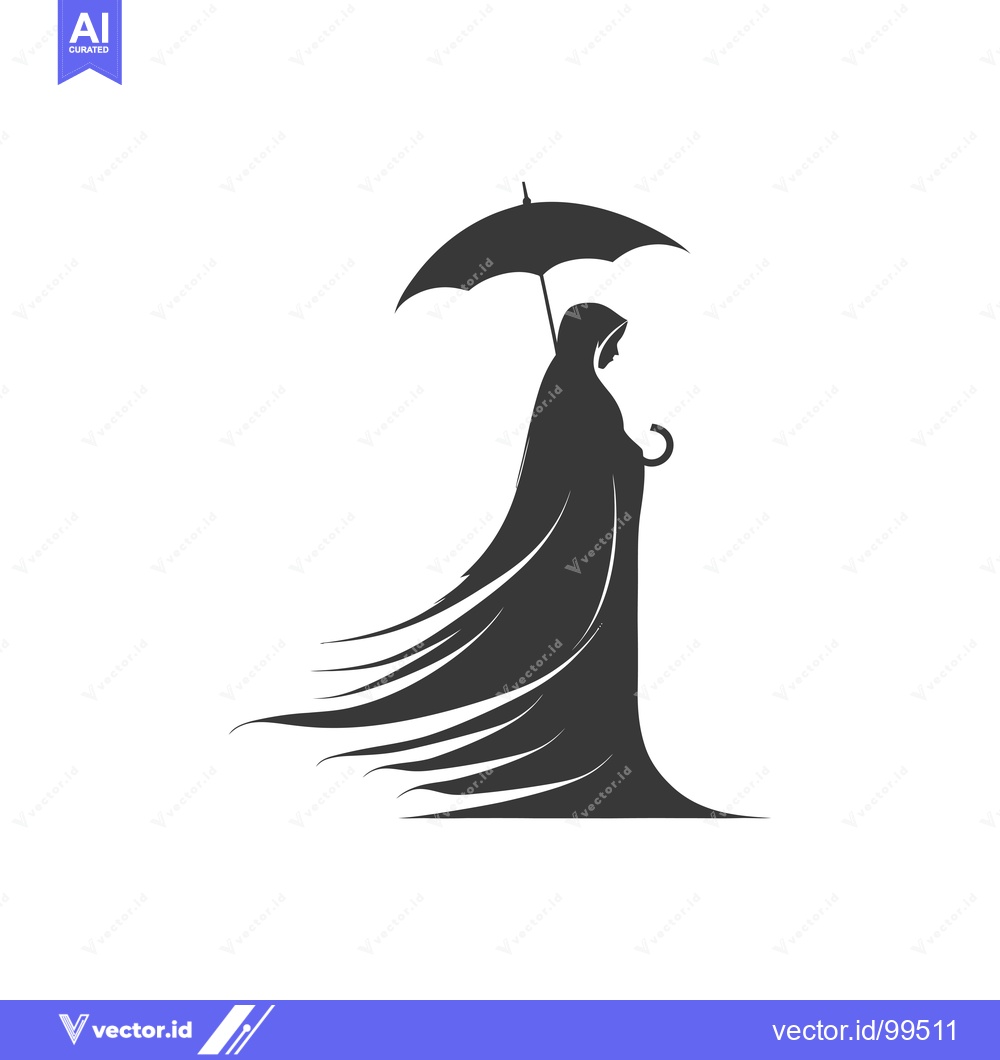 Premium Vector dari Silhouette of a Woman in a Hijab Holding an Umbrella