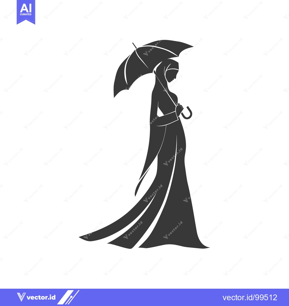 Premium Vector dari Silhouette of a Woman in a Hijab Holding an Umbrella