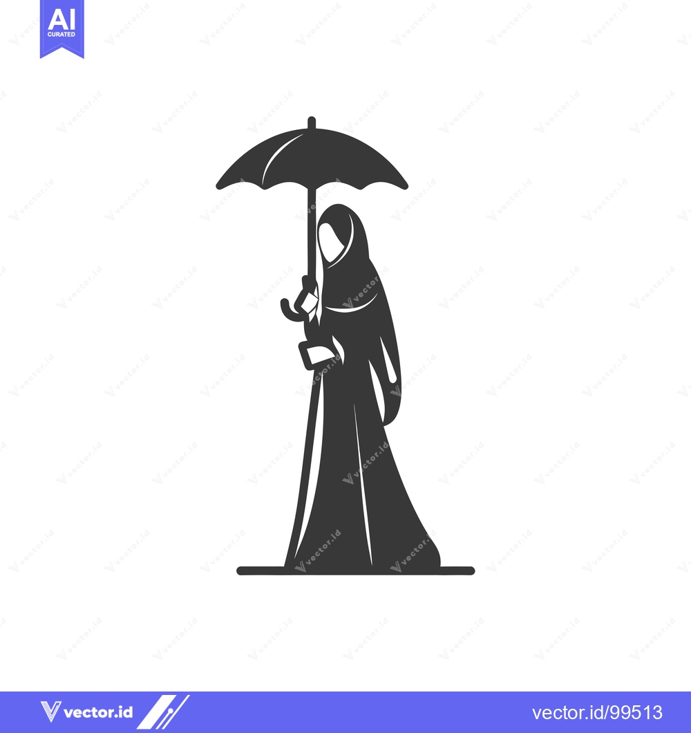 Premium Vector of Silhouette of a Woman in a Hijab Holding an Umbrella