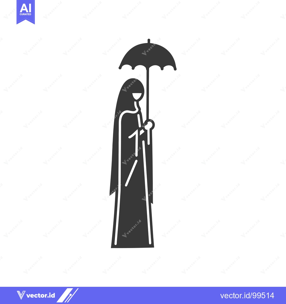 Premium Vector of Silhouette of a Woman in a Hijab Holding an Umbrella